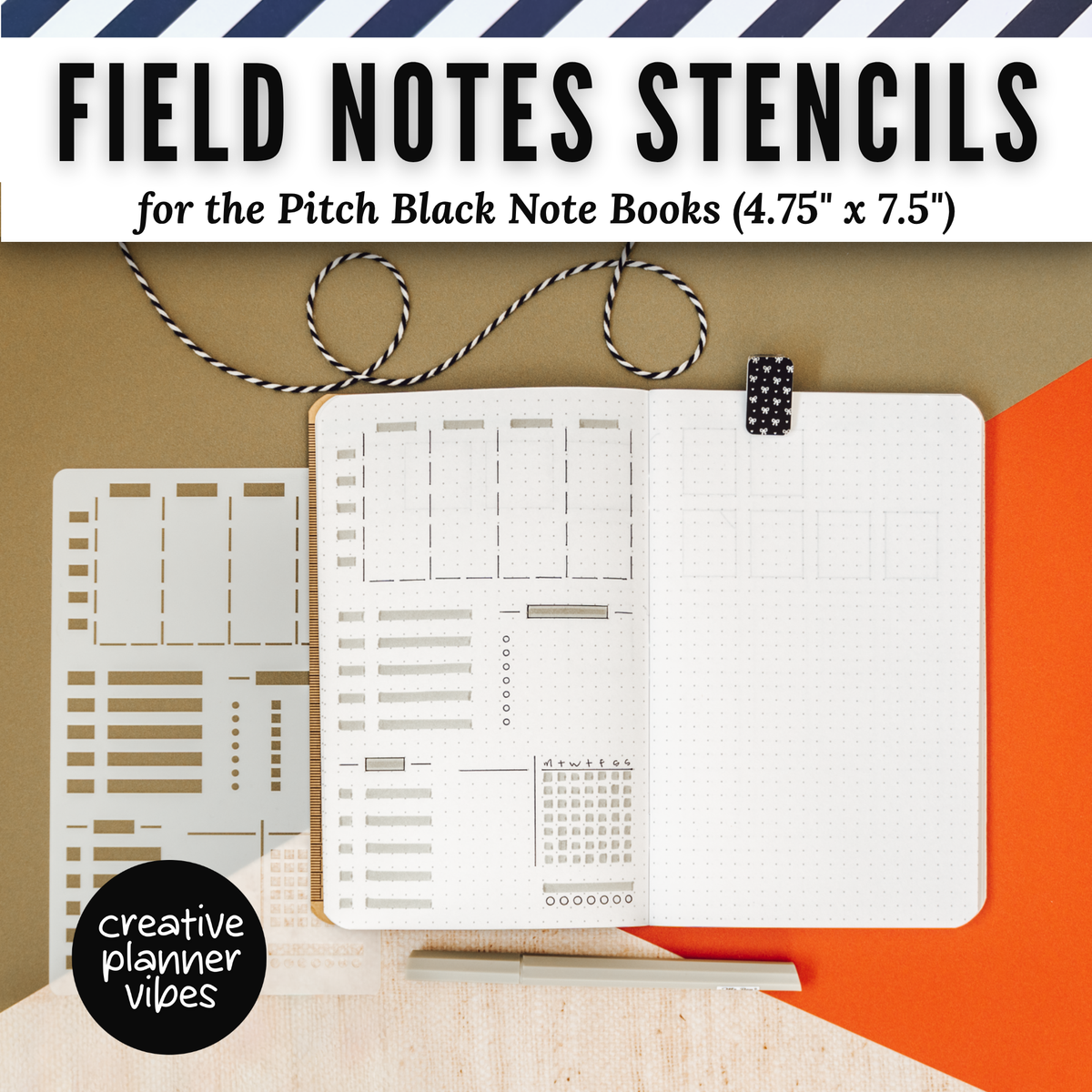 Field Notes Pitch Black Note Book Stencils (4.75" x 7.5")