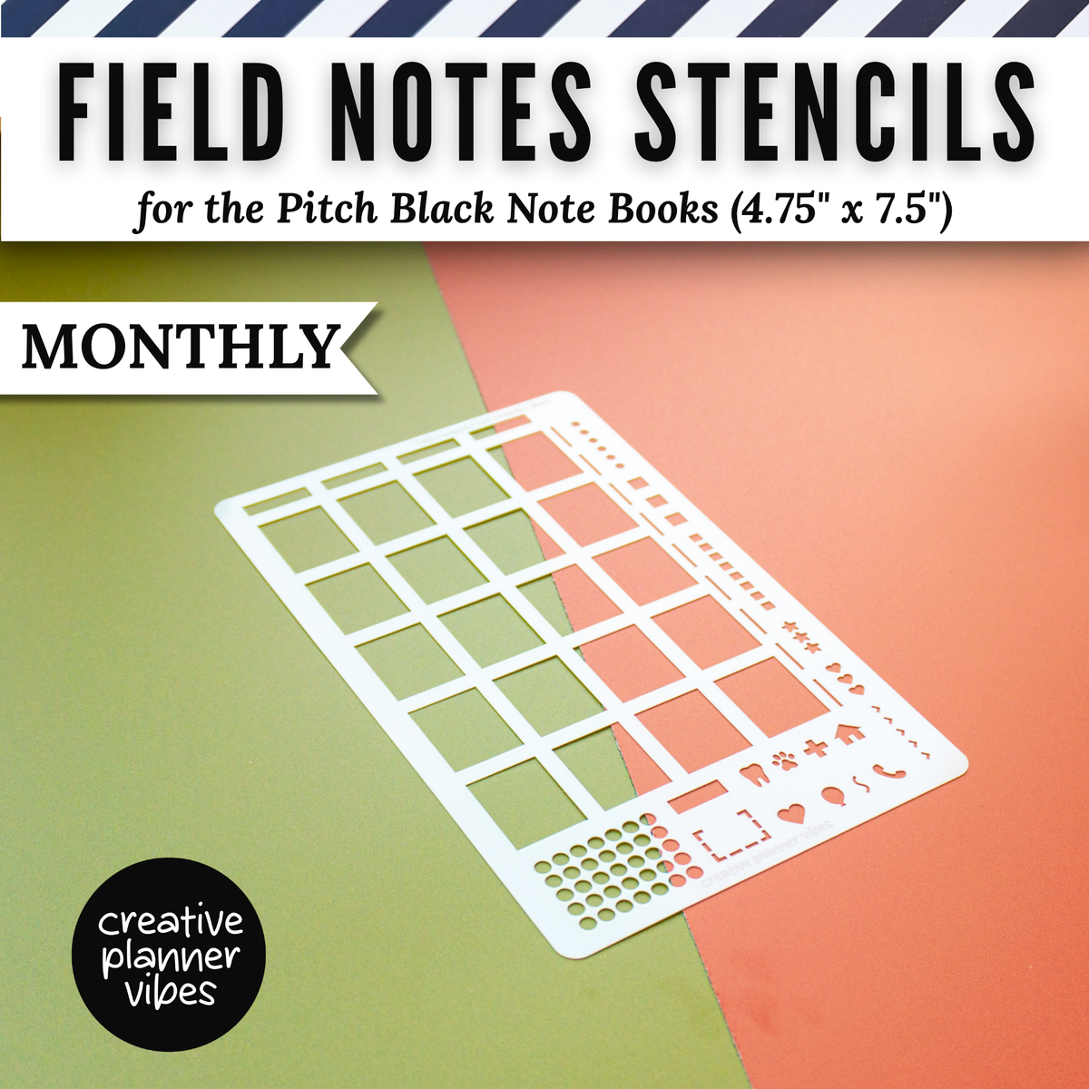 Field Notes Pitch Black Note Book Stencils (4.75" x 7.5")