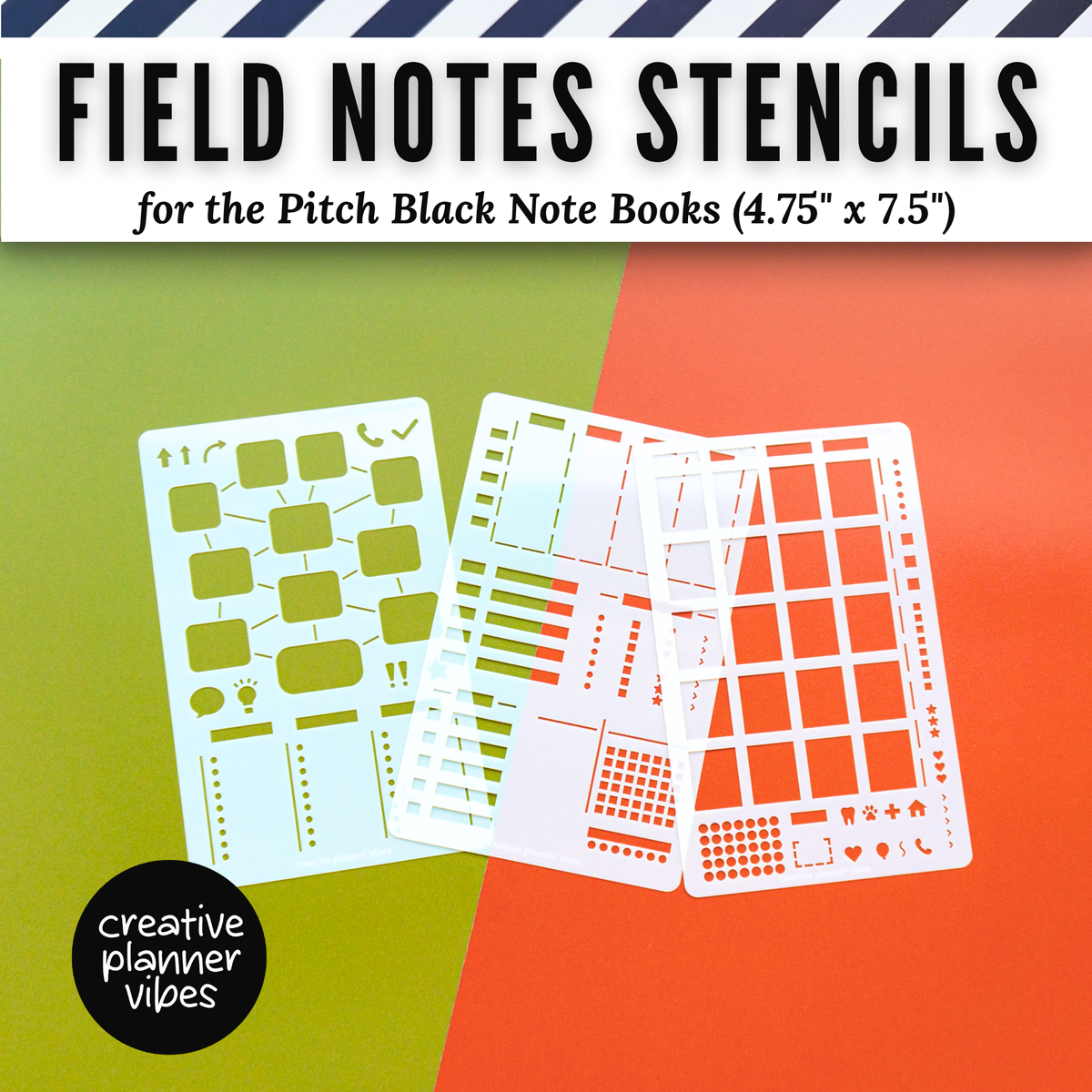 Field Notes Pitch Black Note Book Stencils (4.75" x 7.5")