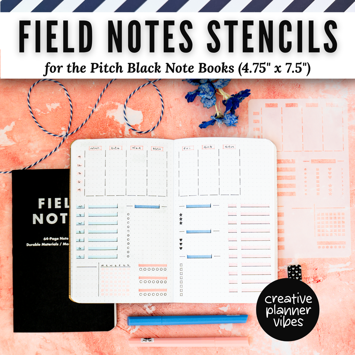 Field Notes Pitch Black Note Book Stencils (4.75" x 7.5")