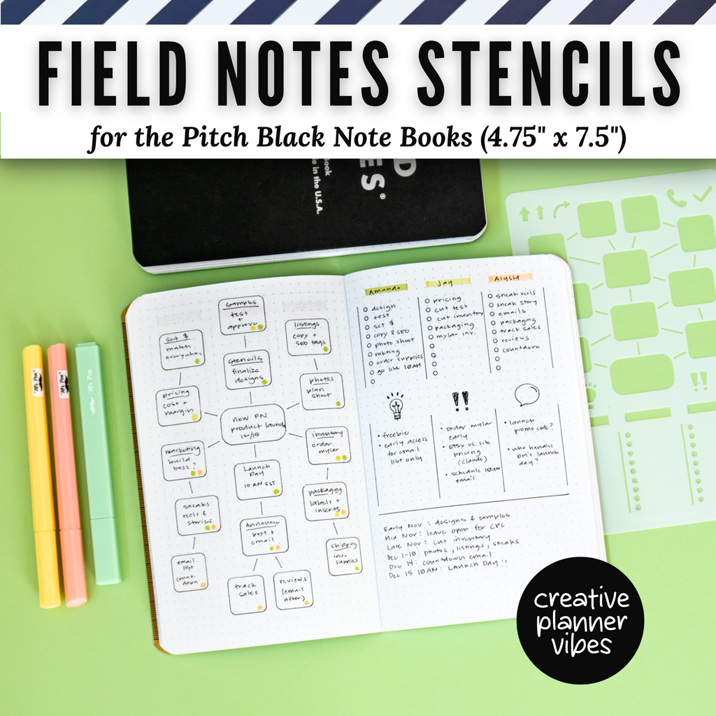 Field Notes Pitch Black Note Book Stencils (4.75" x 7.5")