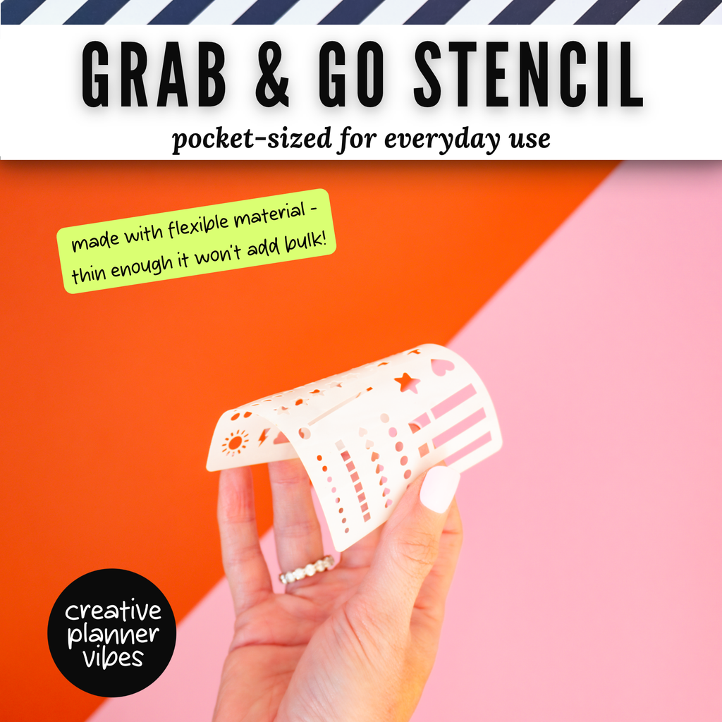 Grab & Go Stencil bent in hand to show its thin, flexible Milky Translucent material