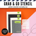 Grab & Go Stencil size compared with A5, B6, A6, and passport-size notebooks