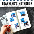 Travel journal spread made with the Traveler's Notebook Versatile stencil