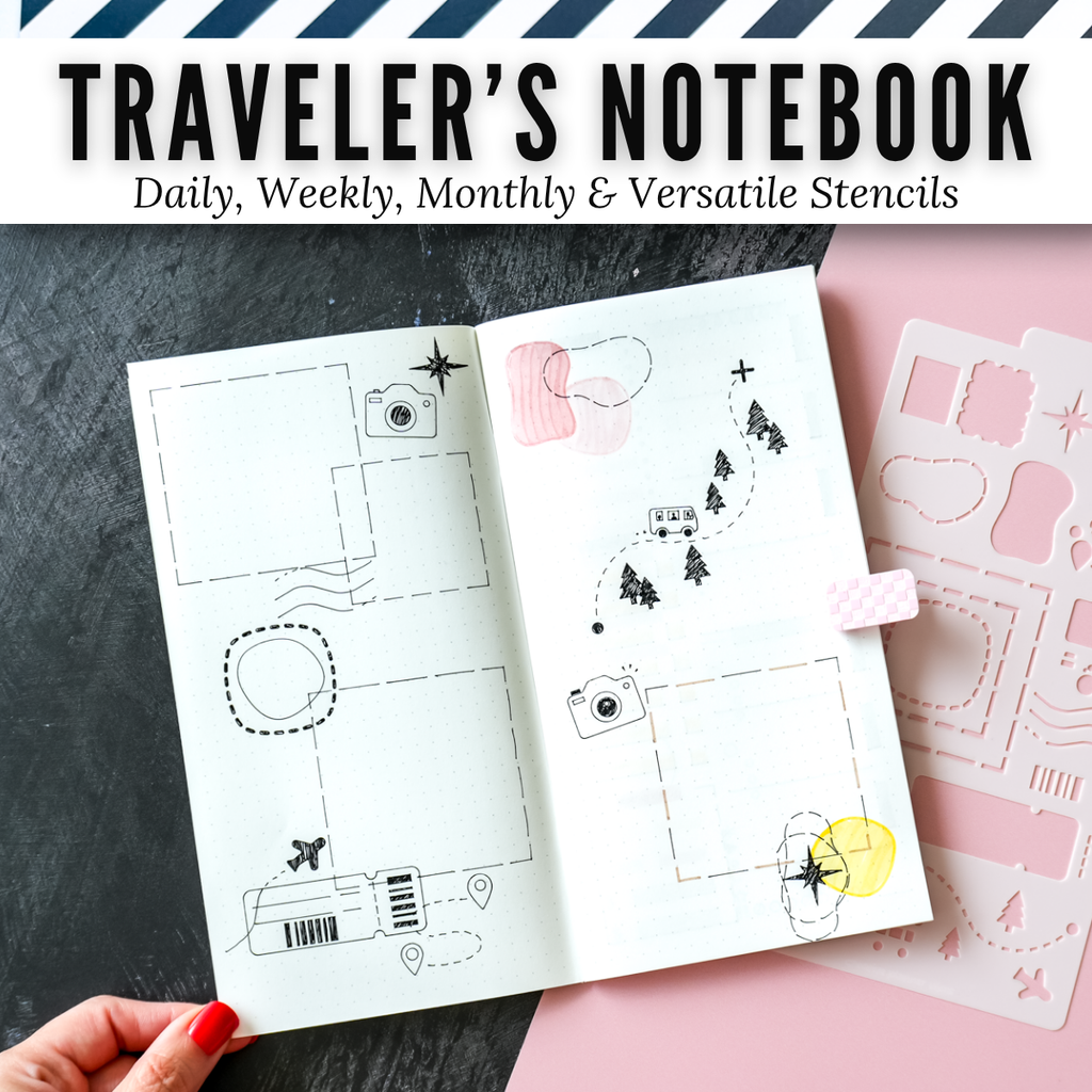 Travel spread made with the Traveler's Notebook Versatile stencil