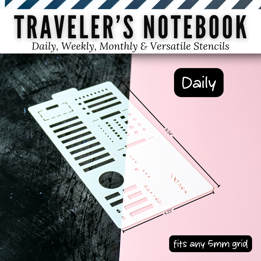 Traveler's Notebook Daily stencil, 4.23 x 8.54 inches, fits any 5mm grid